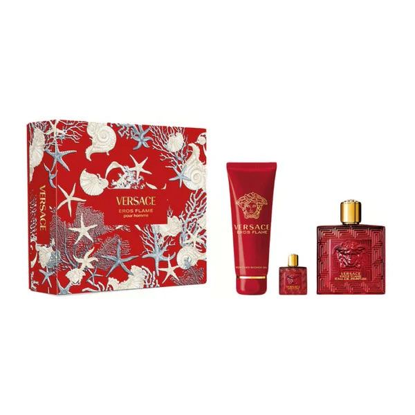 Versace Eros Flame Men Set 3.4oz EDP & 0.3oz Mini & 5oz SG